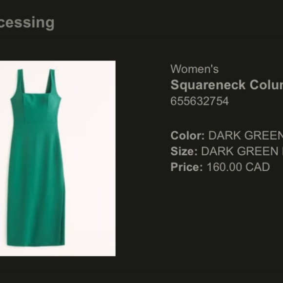 Squareneck Column Midi Dress dark green size medium - Picture 2 of 5